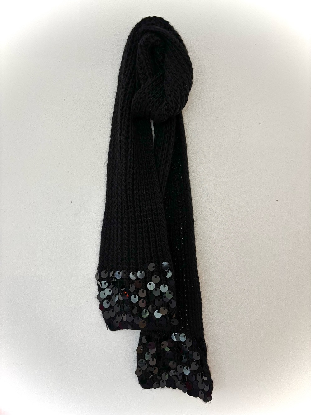 Black Sequin-Trim Knit Scarf - Women Accessories
